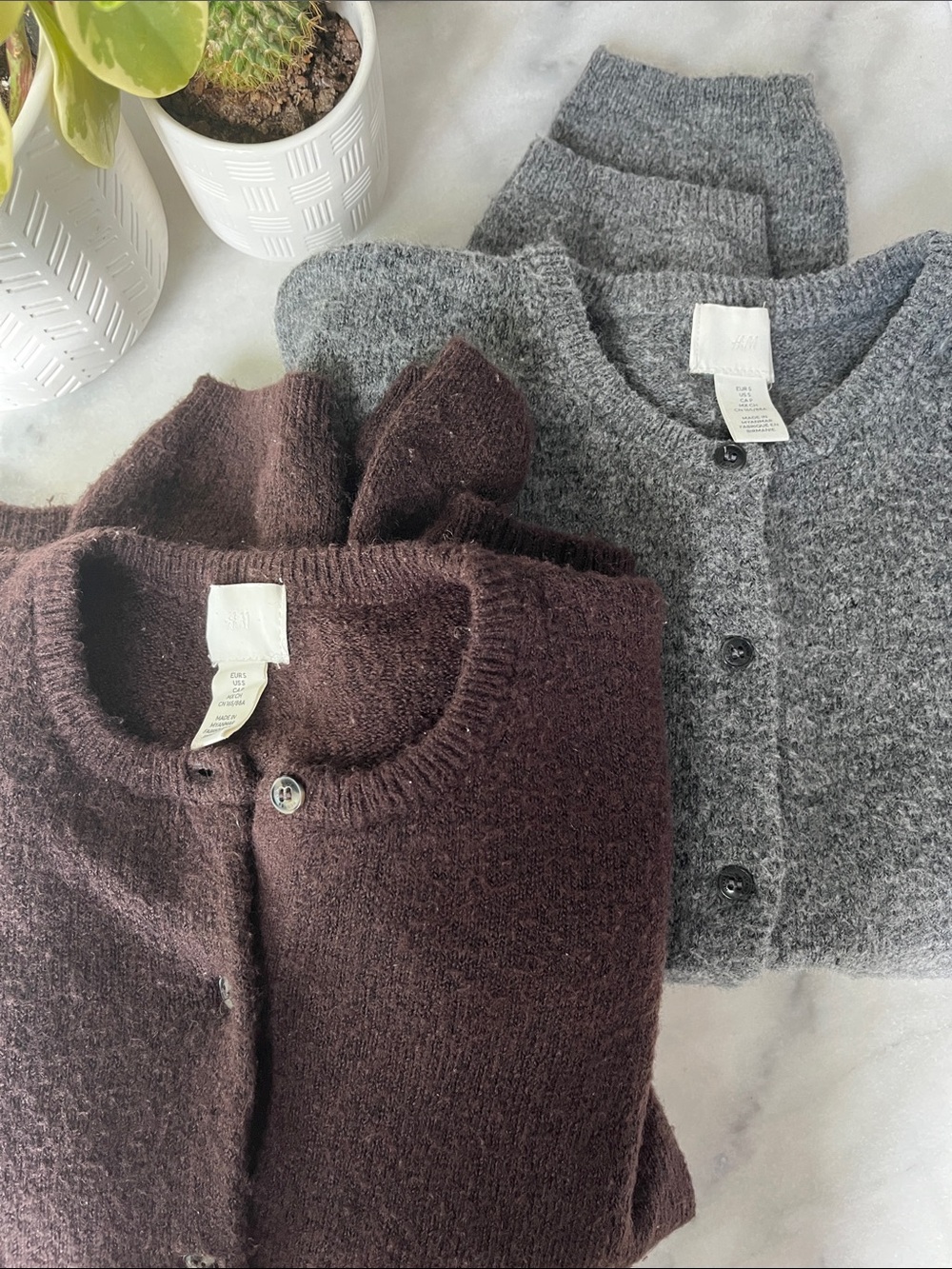 H&M Brown & Gray Button-Up Crewneck Cardigans